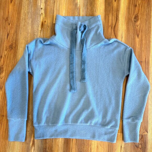 HALARA Cowl Neck Drawstring Long Sleeve Relaxed Waffle Casual Sweater Size Small - Picture 4 of 10